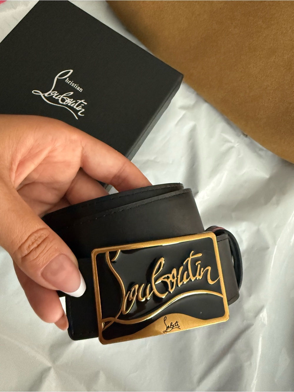 Christian Louboutin Black Leather Belt with Gold Signature Buckle